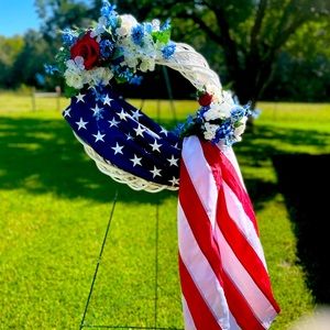 American flag white grapevine wreath